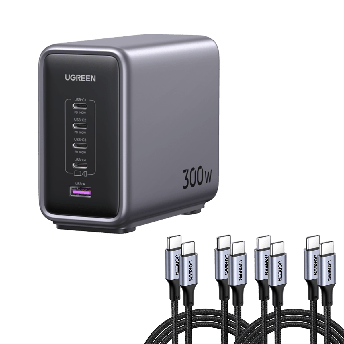 (Bundle) Nexode 300W Charger + 6.6FT 100W USB-C Cable 4 Pack