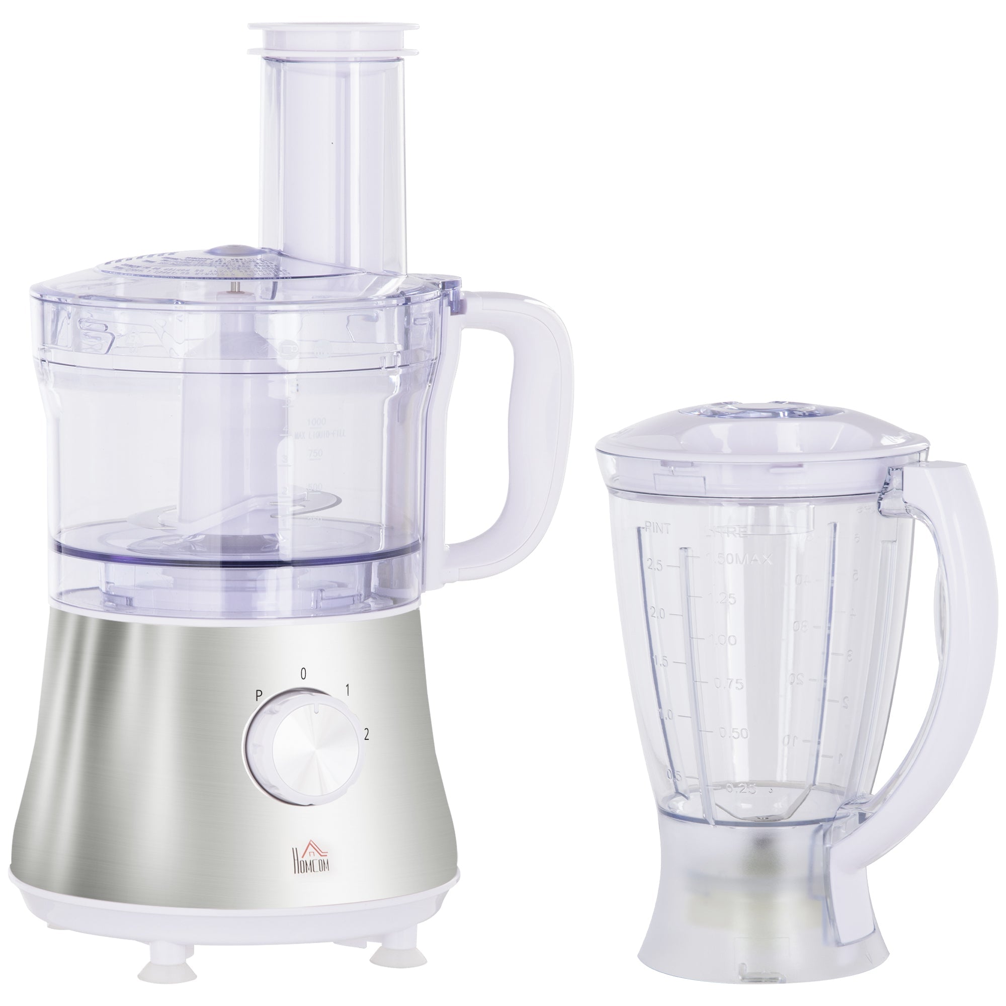 2 in 1 Blender and Food Processor Combo for Chopping, Slicing, Shredding, Mincing and Pureeing for Vegetable, Meat and Nuts, 500W 5-Cup Bowl, 1.5L Blender Jug, 3 Blades and Adjustable Speed